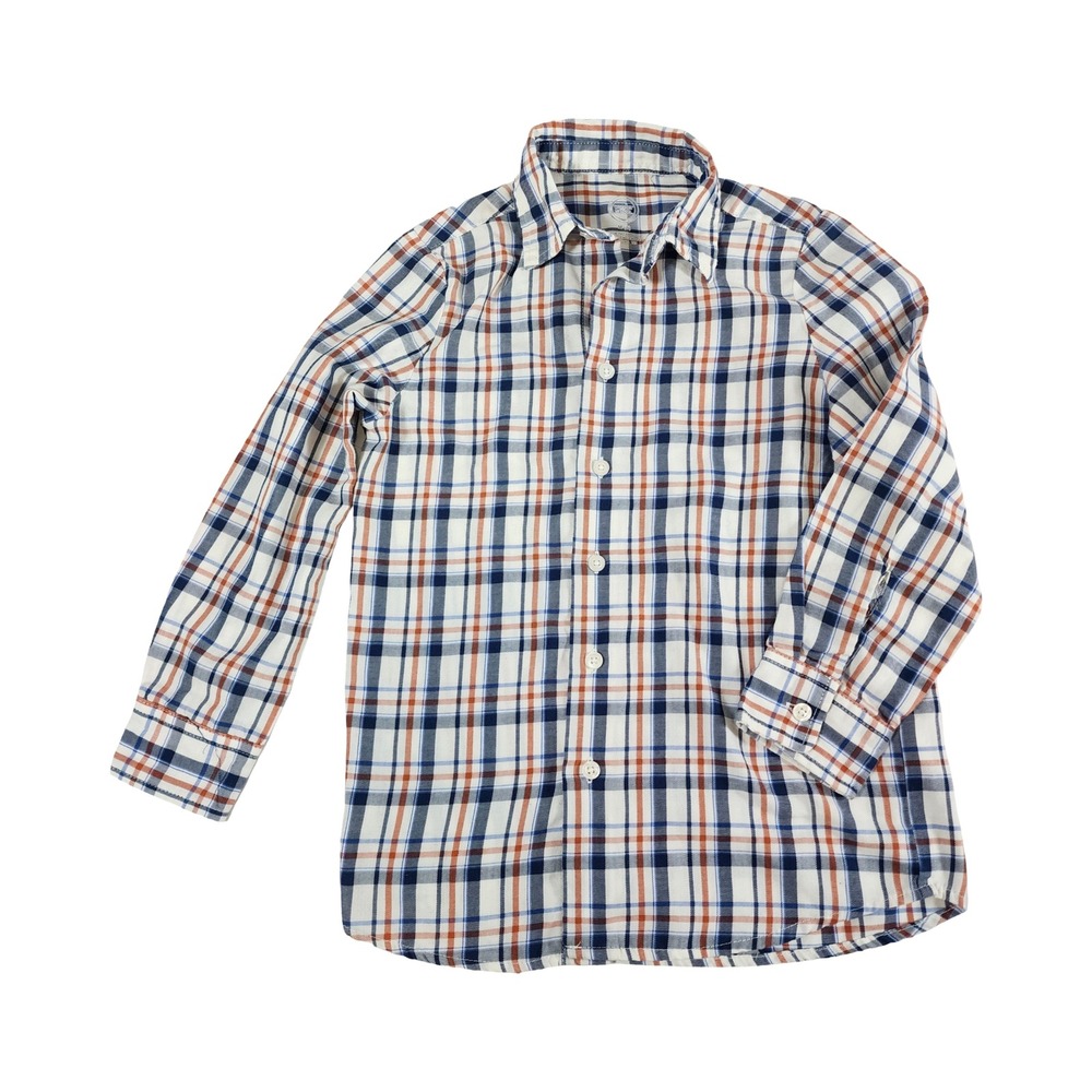Wonder Nation Boys Plaid Button‎ Shirt Navy Orange White Size M 8 Long Sleeve